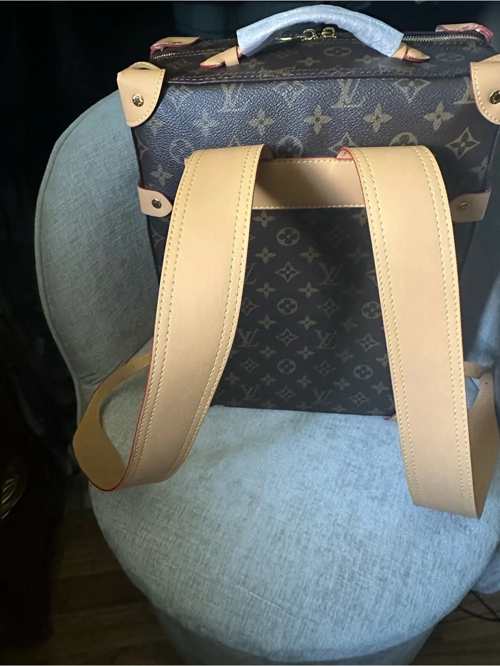 Monogram Canvas Vertical Backpack/Trunk - Brown/Tan - Picture 6 of 15